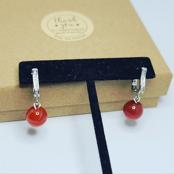 Carnelian Zirconia Stainless steel earrings - Picture 2 of 4